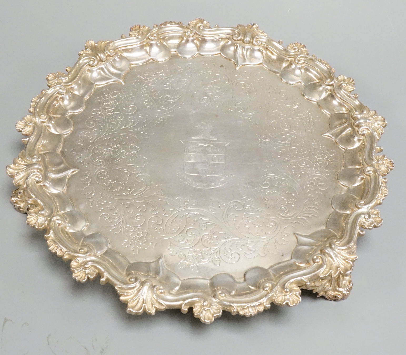 A Victorian silver salver, London, 1843, 23.8cm, 17.2oz.